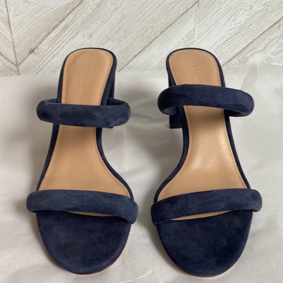 EUC Veronica Beard Gauley sandals block heels blue suede eclipse 8.5 - Picture 3 of 10